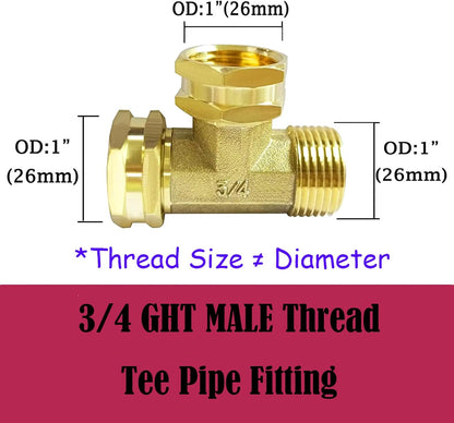 2PCS Brass 3/4" GHT Garden Hose Splitter Body Backyard 2 Way Y Shaped Swivel Connector Threaded Pipe Fitting Coupler Adapter with Washer