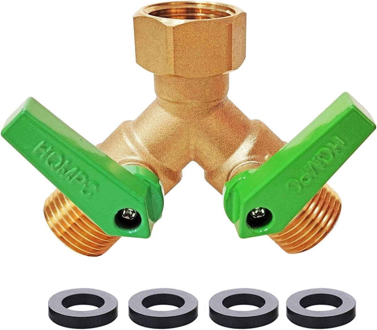 HQMPC Garden Hose Y Valve Splitter With Metal Long Handle Brass Hose Splitter Big Water Flow Hole- Spigot Splitter 2 way 3/4" GHT Thread