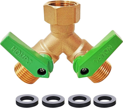 HQMPC Garden Hose Y Valve Splitter With Metal Long Handle Brass Hose Splitter Big Water Flow Hole- Spigot Splitter 2 way 3/4" GHT Thread