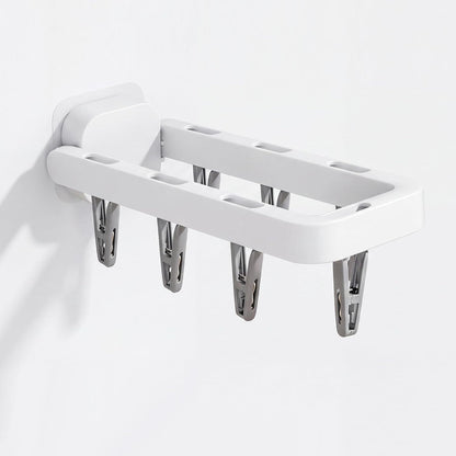 Foldable Wall Mounted Drying Rack with 7 Hidden Clips, Punch-Free Adhesive Sock & Underwear Hanger, Collapsible Space-Saving Laundry Rack for Bathroom, Balcony & Washstand, Holds 11 lbs (White-1 Pcs)