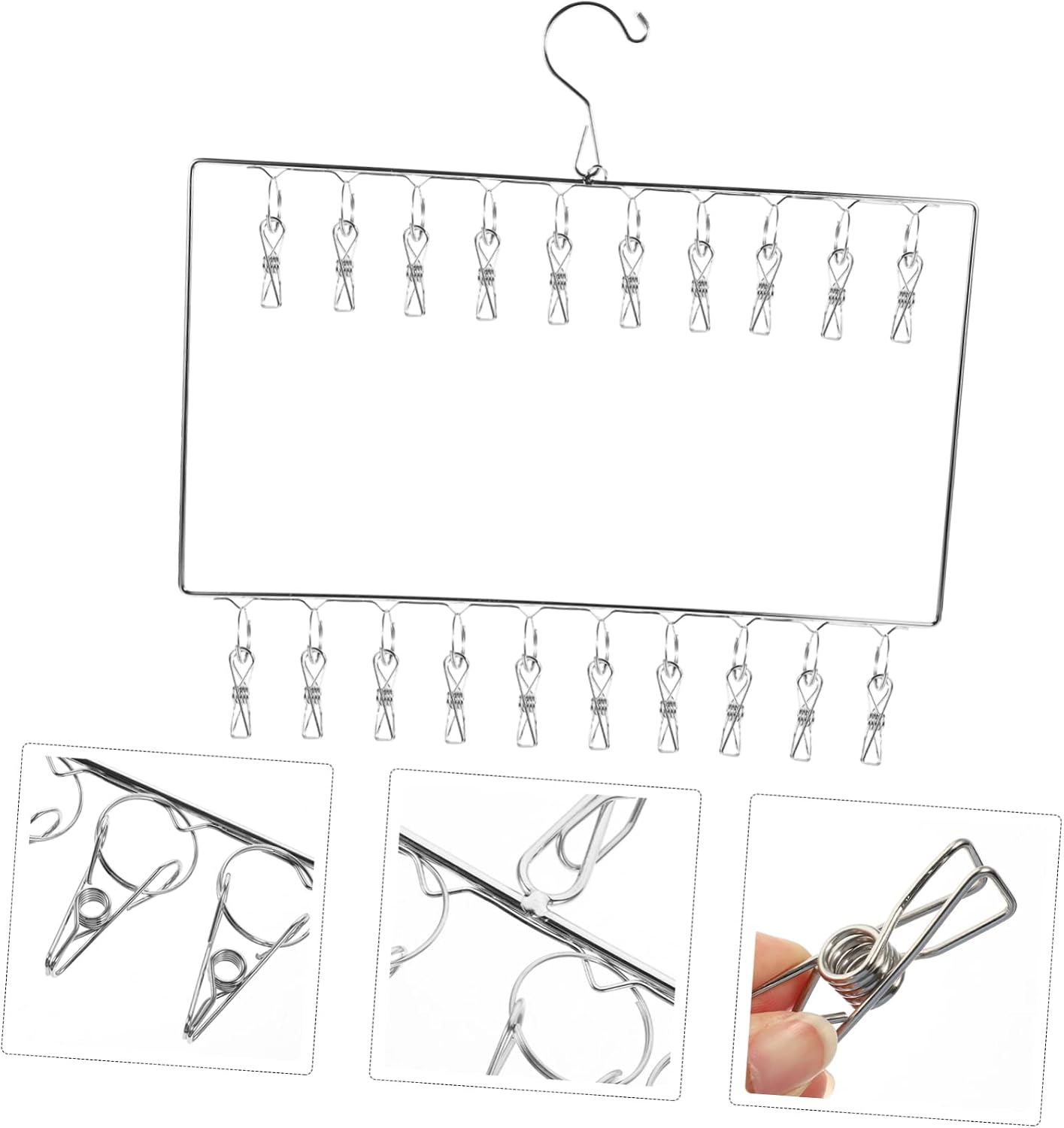 Luxshiny Stainless Steel Drying Rack Sock Hanger with Clips for Drying Socks Bras Clothes and Underwear Resistant Laundry Drying for Home Use