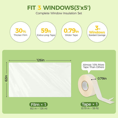 FLYZZZ Patio Door Window Insulation Kit, 84X120in Heavy Duty (0.9 Mil) Winter Shrink Film, Indoor Plastic Covering with Wide Tape for One Standard Patio Door/Extra Large Window