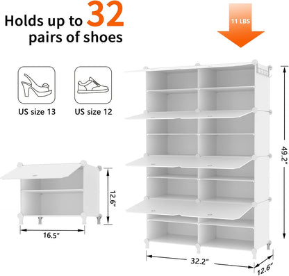 AWTATOS 8 Tiers Shoe Rack Organizer, 32 Pair Shoe Storage Cabinet, White | DIY Stackbale Plastic Shoe Organizer Shelves for Closet Entryway Hallway Bedroom