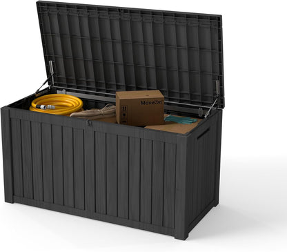 200 Gallon Deck Boxes Outdoor Waterproof, Outdoor Storage Box with Lockable Lid & UV-Resistant for Patio Furniture, Outdoor Cushions, Garden Tools and Pool Supplies, Light Brown