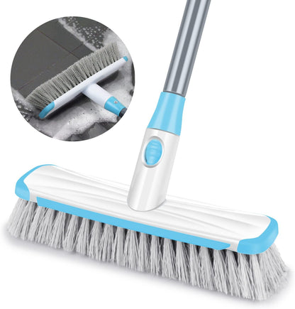 Floor Scrubber with Long Handle, 2 in 1 Scrubbing Brush Stiff Bristle Shower Cleaning Brush for Bathroom, Kitchen, Tub, Carpet, Grout, Tile(Red)