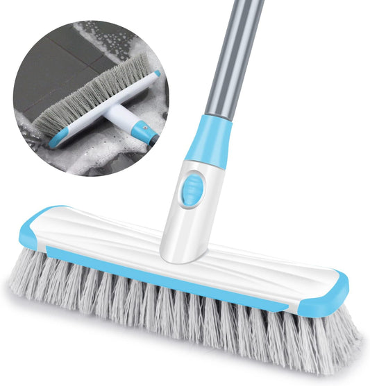 Floor Scrubber with Long Handle, 2 in 1 Scrubbing Brush Stiff Bristle Shower Cleaning Brush for Bathroom, Kitchen, Tub, Carpet, Grout, Tile(Red)