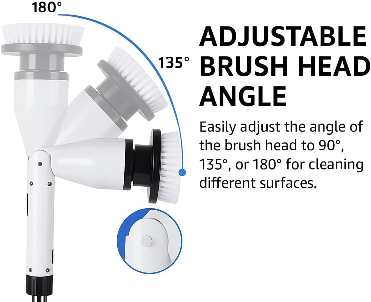 7-in-1 Electric Spin Scrubber, 25W Powerful Cordless Cleaning Brush with Adjustable Handle & 7 Replaceable Heads for Bathroom, Floor, Tile, Kitchen & Car