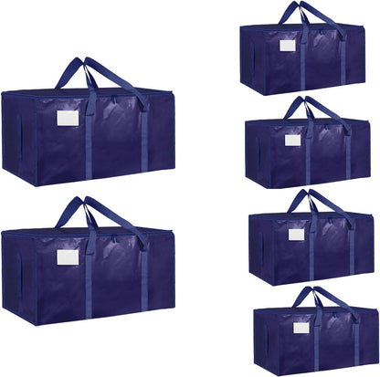 8 Pack-Extra Large Heavy Duty Moving Bags - Waterproof Storage Totes with Handles & Zippers, Foldable for College Dorm, Storage (Clear)
