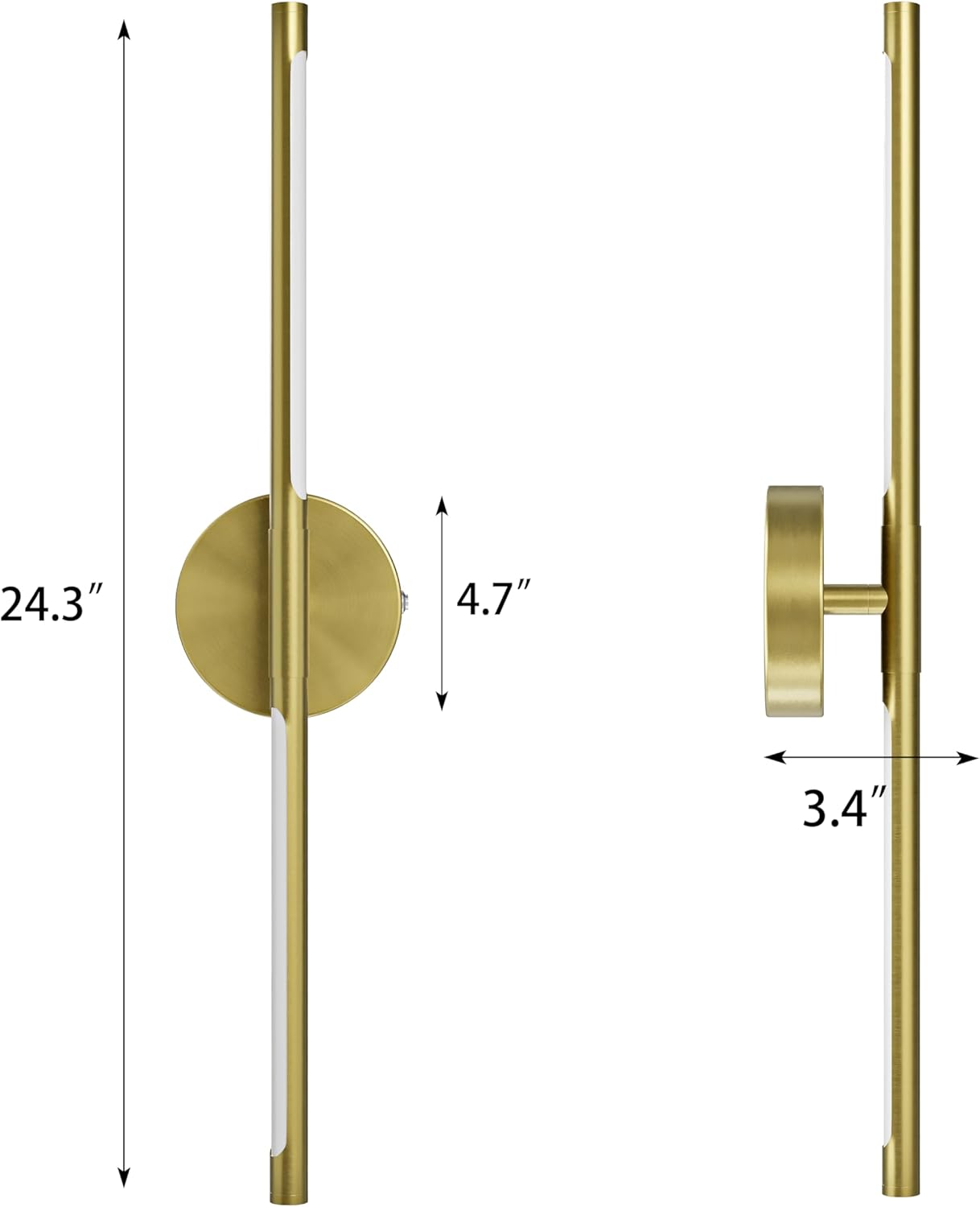 24 Inch Battery Operated Wall Sconce Set of 2, Dimmable Battery Sconces with Remote Control, 8000 mAh Rechargeable Sconces, 350° Rotate Modern LED Lights for Bedroom, Living Room, Black Gold