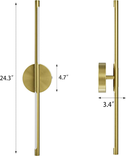 24 Inch Battery Operated Wall Sconce Set of 2, Dimmable Battery Sconces with Remote Control, 8000 mAh Rechargeable Sconces, 350° Rotate Modern LED Lights for Bedroom, Living Room, Black Gold