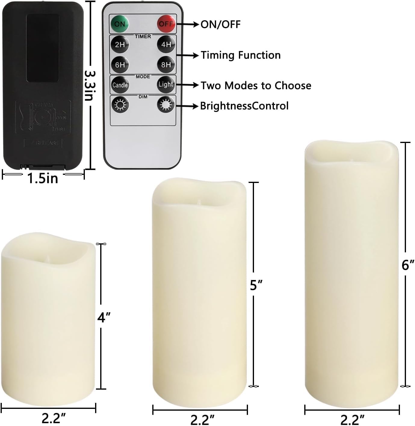 Enpornk Flameless Battery Operated Outdoor Waterproof Set of 12(D: 3" x H: 3" 4" 5" 6") Pillar LED Candles with 10-Key Remote and Cycling 24 Hours Timer