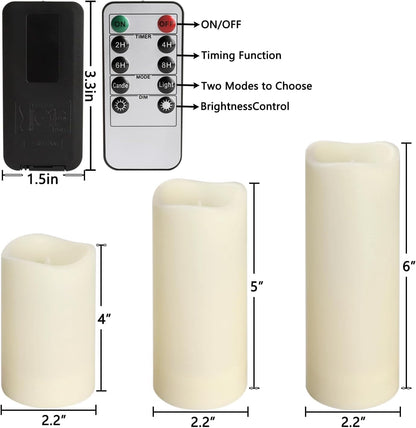 Enpornk Flameless Battery Operated Outdoor Waterproof Set of 12(D: 3" x H: 3" 4" 5" 6") Pillar LED Candles with 10-Key Remote and Cycling 24 Hours Timer
