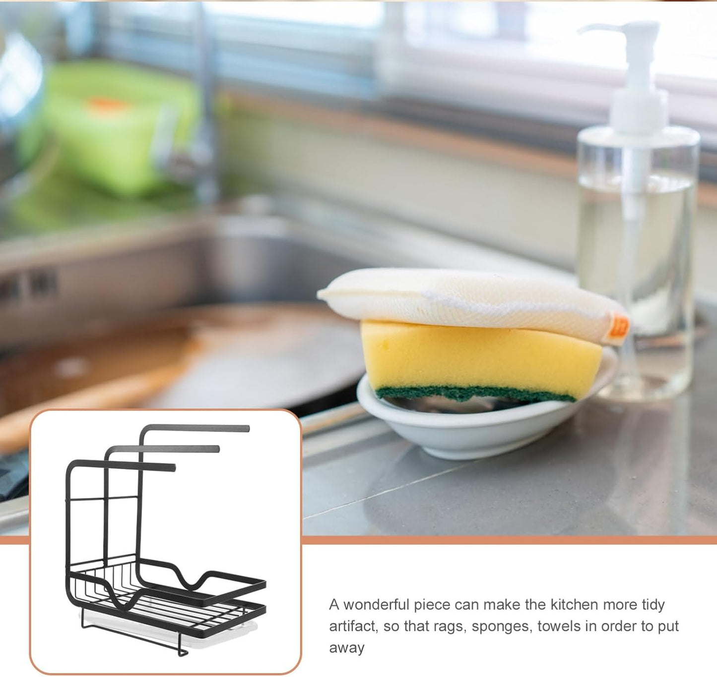 Healeved Multi-Functional Sponge Holder Dishcloth Drying Rack for Kitchen Sink Wall-Mounted Organizer for Wiping Cloth and Cleaning Supplies Space-Saving Storage