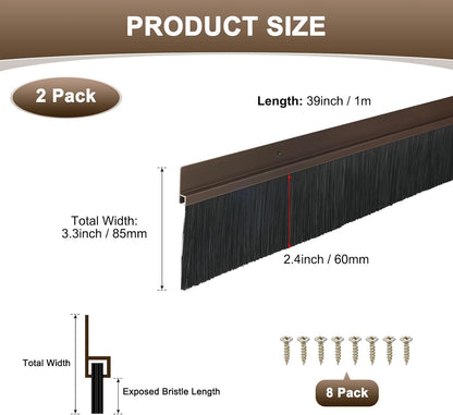 M METERXITY 2Pack Door Sweep - 39" Door Bottom Brush Heavy Duty Seal Draft Stopper Aluminum Base with 50mm Brush, Adhesive/Screw Installation for Interior/Exterior/Garage/Sliding Doors, Black