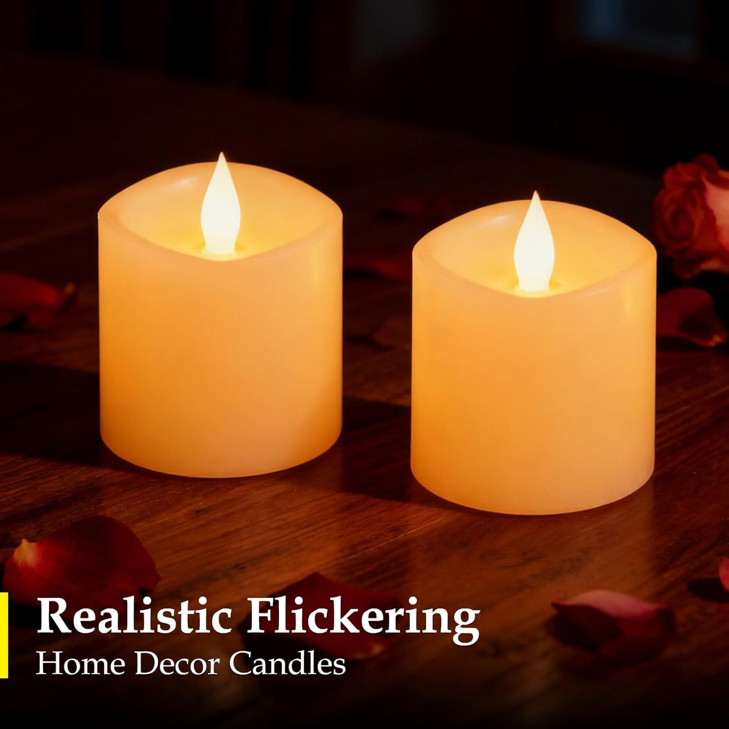 3"x4" Flickering Flameless Battery Candles with Timer, White Realistic LED Pillar Candles, Set of 2 Large Remote-Operated Candles for Home Indoor/Outdoor & Holiday Decor