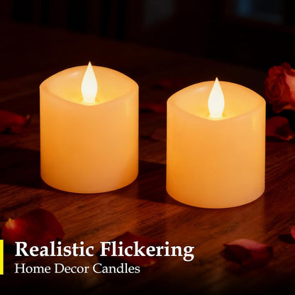 3"x4" Flickering Flameless Battery Candles with Timer, White Realistic LED Pillar Candles, Set of 2 Large Remote-Operated Candles for Home Indoor/Outdoor & Holiday Decor