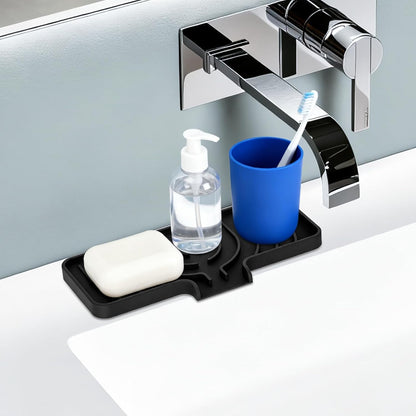 JACZZO Silicone Sponge Holder for Kitchen Sink, (10x4 In) Sink Caddy with Drain Spout, Self Draining Soap Tray & Organizer, Kitchen Accessories,Bathroom Organizer, Easy to Clean (Grey)