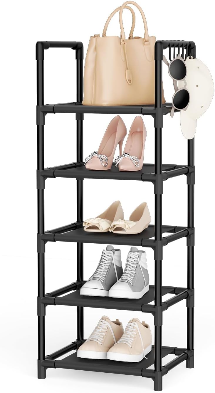 LANTEFUL Tall Narrow Shoe Rack for Entryway, 10-Tier Sturdy Metal Shoe Shelf Storage 10-15 Pairs of Shoes and Boots, Space Saving Corner Shoe Rack Organizer for Closet,Doorway,Garage,Living Room