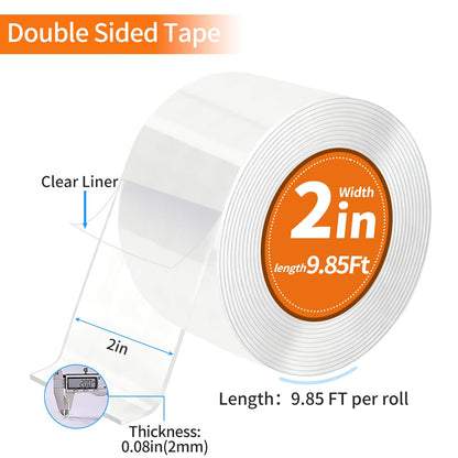 Double Sided Tape Heavy Duty Removable Nano Tape for Walls, Used for Carpet, Poster, Picture Hanging, Outdoor Multifunctional Mounting Tape (Clear, 1.18In x 9.85FT 1Pack)