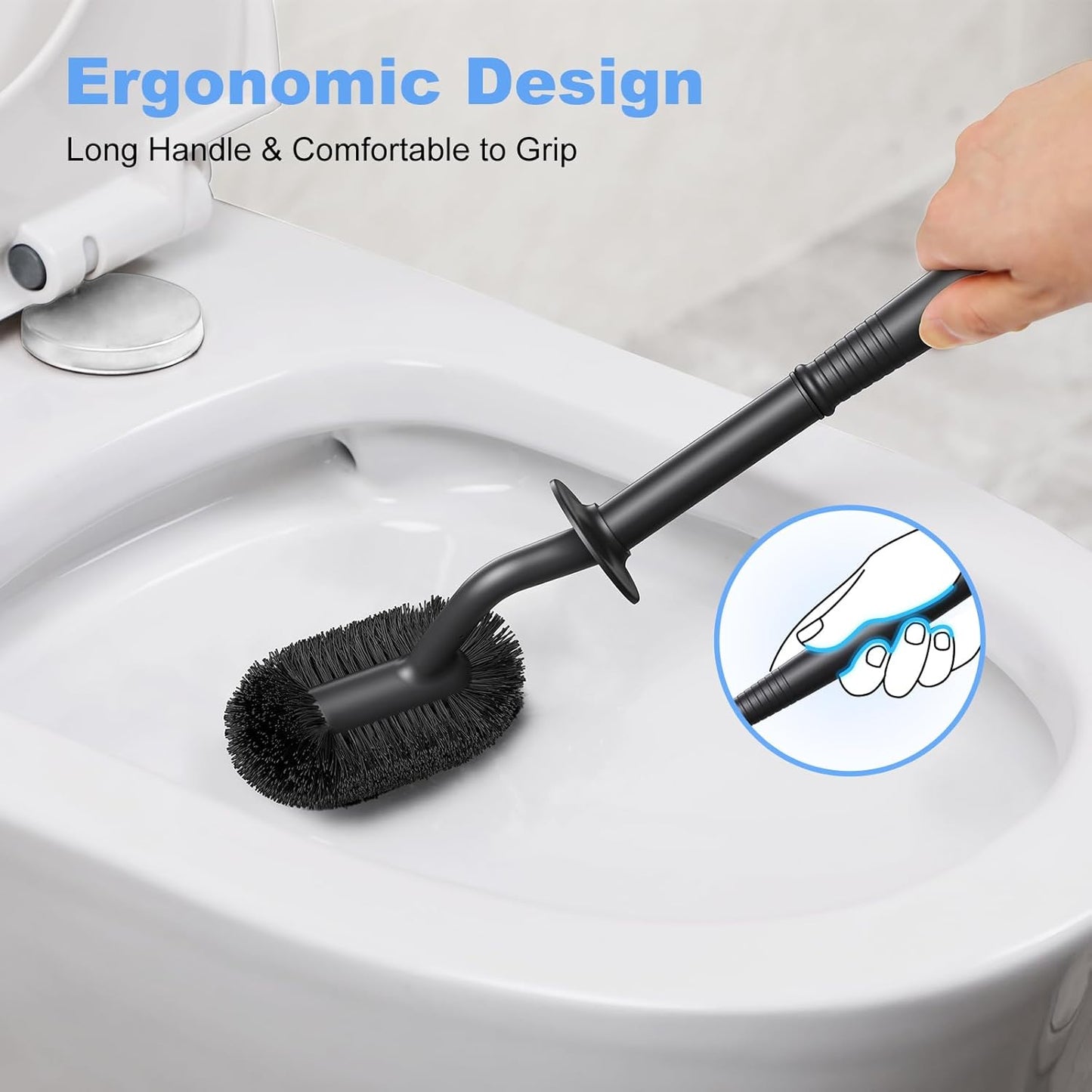 HAMITOR Toilet Bowl Brush Holder Set: Curved Design with Holder for Deep Cleaning Under Rim - Compact Hidden Scrubber for Small Space - Modern RV Bathroom Accessories - White 1 Pack