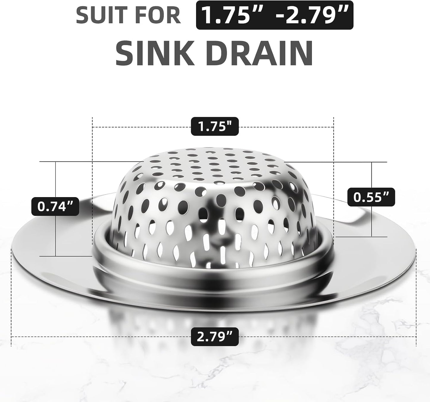 Bathtub Drain Strainer SANLESS Premium Stainless Steel Bathroom Sink Drain Strainer Filter Basket Hair Stopper for Wash Basin Bathtub Sink, 2.79 Inch (2PCS)
