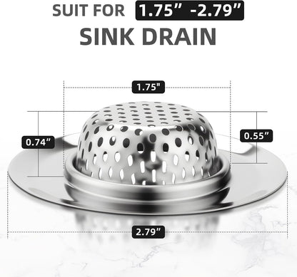 Bathtub Drain Strainer SANLESS Premium Stainless Steel Bathroom Sink Drain Strainer Filter Basket Hair Stopper for Wash Basin Bathtub Sink, 2.79 Inch (2PCS)
