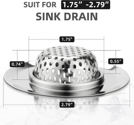 Bathtub Drain Strainer SANLESS Premium Stainless Steel Bathroom Sink Drain Strainer Filter Basket Hair Stopper for Wash Basin Bathtub Sink, 2.79 Inch (2PCS)
