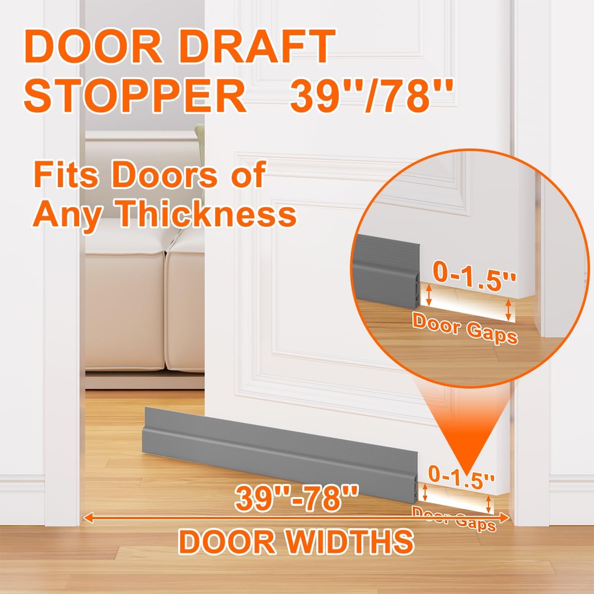 Door Draft Stopper, Adjustable Weather Stripping Seal for Cold Insulation, Bottom/Under Sweep for Exterior & Interior Doors, Seal Blocker Noise, Black, 39 inches