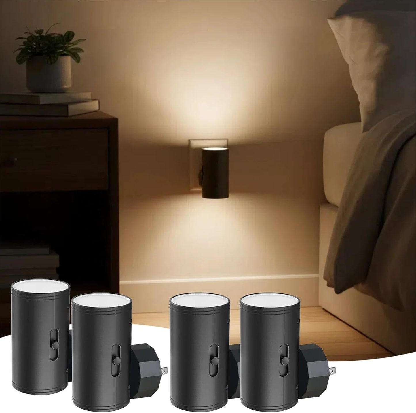 TSEXES LED Night Lights Plug into Wall, Dusk to Dawn Sensor,5-300LM Adjustable Brightness, Soft White 3000K,Dimmable Night Lights for Kitchen,Hallway Bedroom,Stairs, 2 Pack