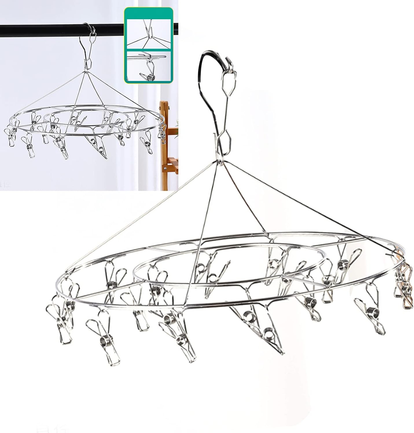 Clothes Drying Racks Clip Hangers, Clothes Drying Hanger Stainless Steel Multi Clip Laundry Drip Hanging Rack for Underwear Socks Hat(Round)