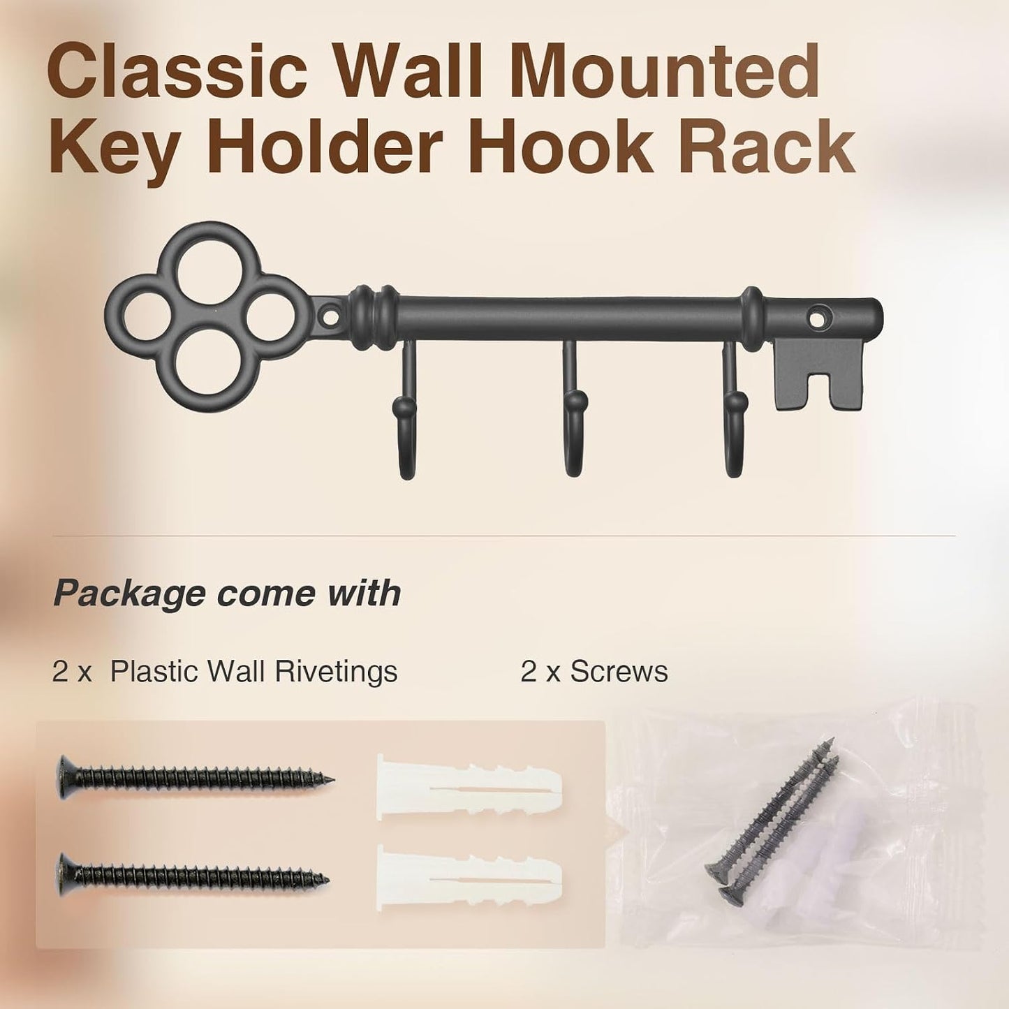 Classic Wall Mounted Key Holder Hook Rack, Vintage Key Rack for Entryway (Gold)