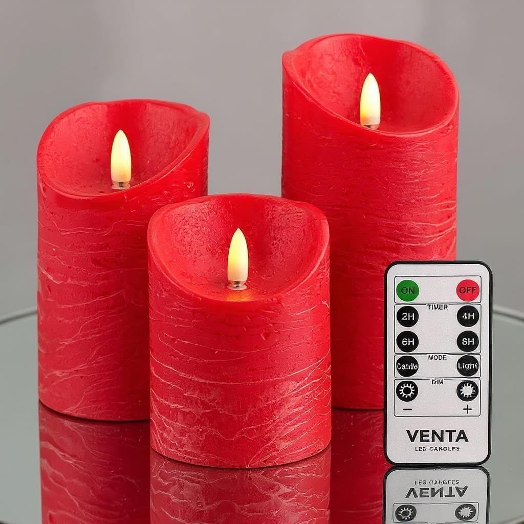 VENTA Set of 3 White Pillar Candles | Real Wax Battery Operated Flickering LED Candles with Remote | Timeless Decor for Farmhouse, Modern & Mantel Displays
