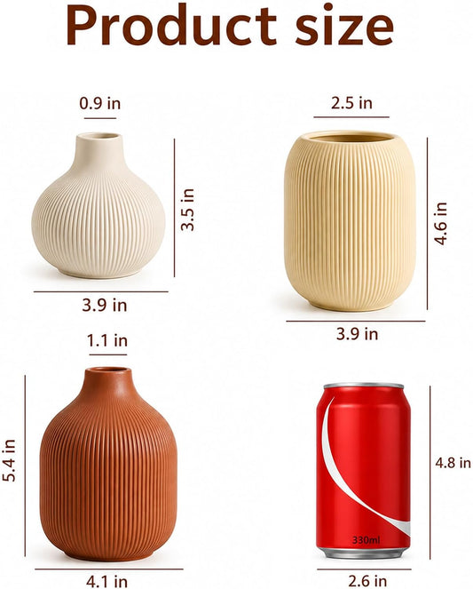 Ceramic Vase Set for Decor, Small Bud Vases, Pastel Decorative Vases for Table, Shelf, Living Room, Kitchen, Nursery, Dorm, (White)