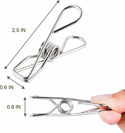 (50PCS) Stainless Steel Laundry Clothes Pins Heavy Duty Outdoor, Clothespins for Hanging Clothes, Metal Clips, Metal Snack Bag Chip Clips for Food Packages, Mini Clothes pins