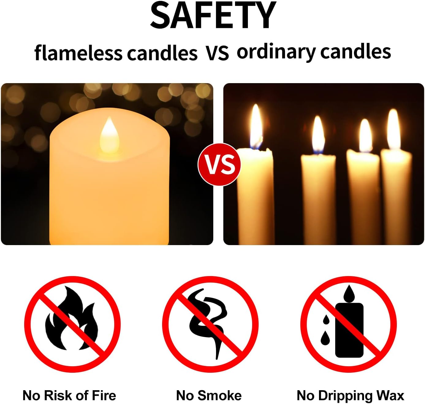 3x3 Flickering Flameless Candles Set of 2, 2AA Battery Life 600 Hours Battery Candles Flickering with Timer,3 inch Flameless Candles with Remote for Indoor/Outdoor, Ivory