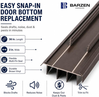 Barzen 36" Kerf-Style Vinyl Door Bottom Seal with Fins – Replacement Weatherstrip for Exterior Doors, Draft Stopper, Fits 7/8" Kerf Slot, Easy Slide-in Install