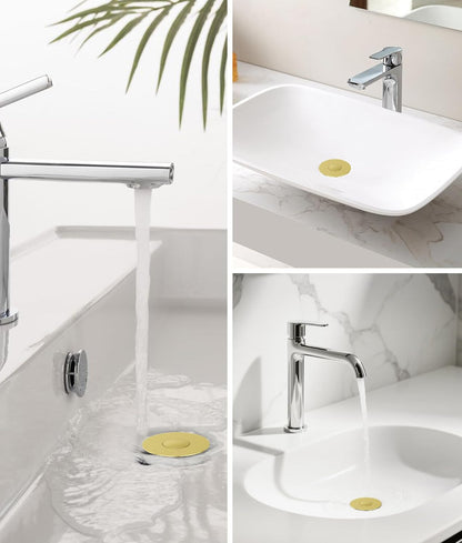 QYHNYJF Bathroom Sink Stopper with Hair Catcher – Universal Pop-Up Drain Strainer for 1.1–1.5 inch US Standard Sink Drain Holes, Anti-Clog Basin Stopper, Silver