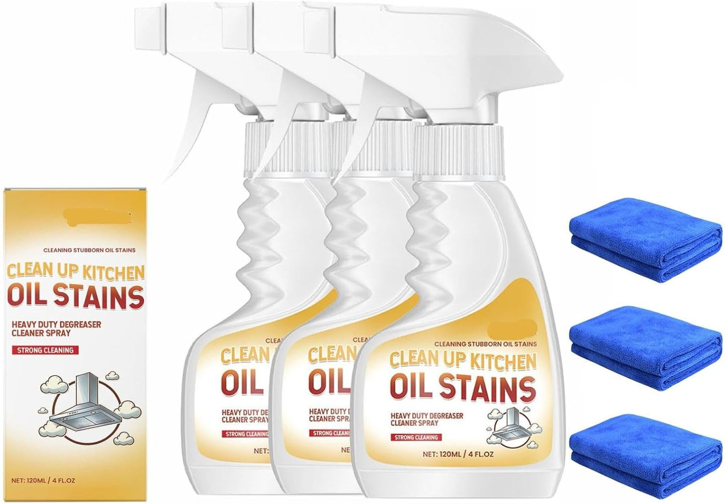 Heavy Duty Kitchen Degreaser Spray – 120ml Heavy Oil Stain Cleaner for Clean Up Kitchen Oil Stains, Multi Purpose for Microwave & Oven & Stove Top (with wash cloth) (1)