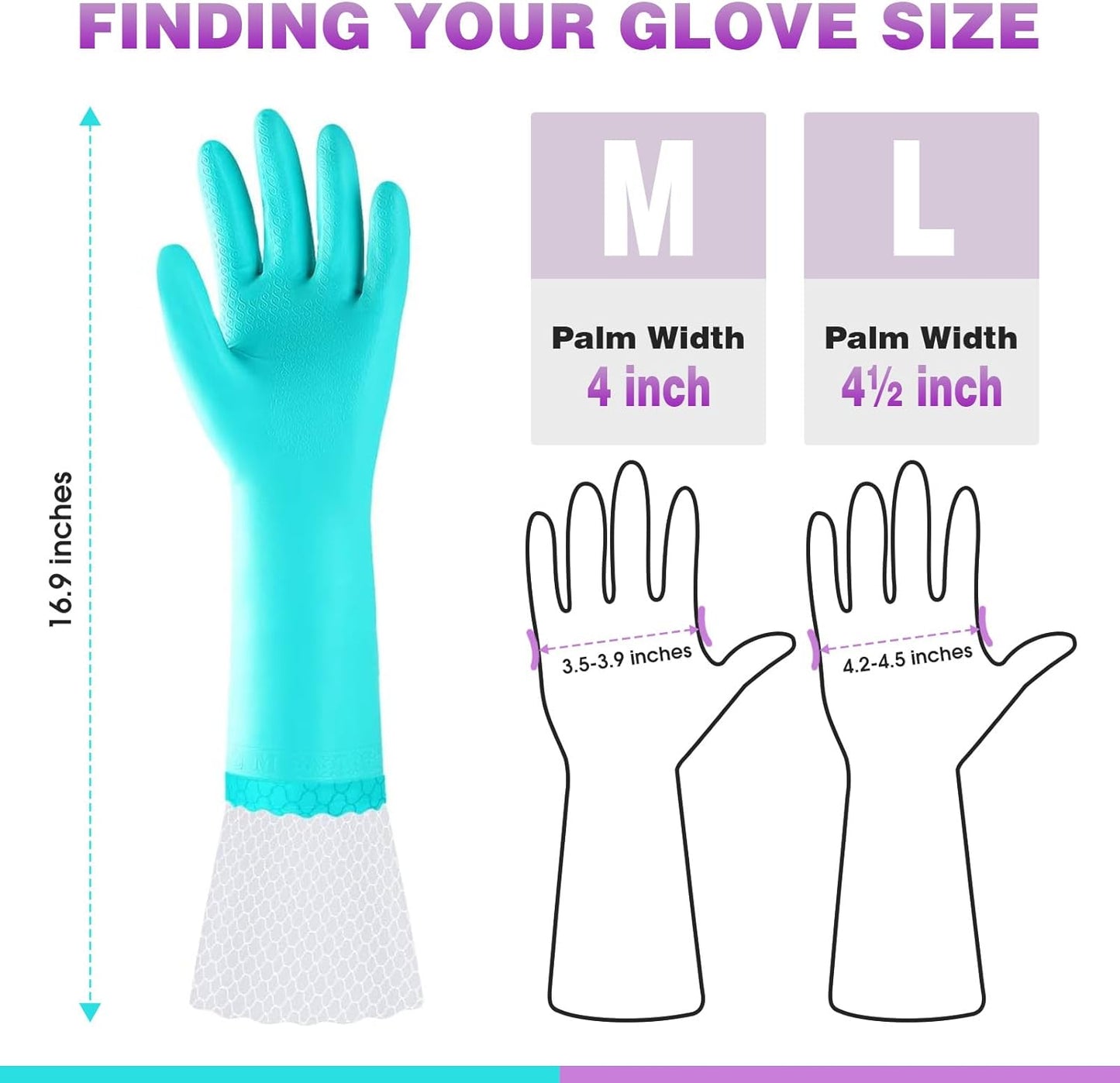 Elgood Reusable Long Sleeve Dishwashing Cleaning Gloves with Latex Free,Cotton Lining,Kitchen Gloves 2 Pairs,Purple+Blue M