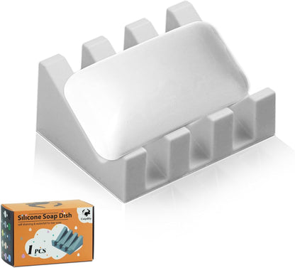Self Draining Soap Dish Holder,Silicone Soap Dish,for Bathroom,Kitchen, Sponges，Can Extend Soap Life，Keep Soap Bars Dry and Easy Cleaning (White,1-Pack) - Colors A