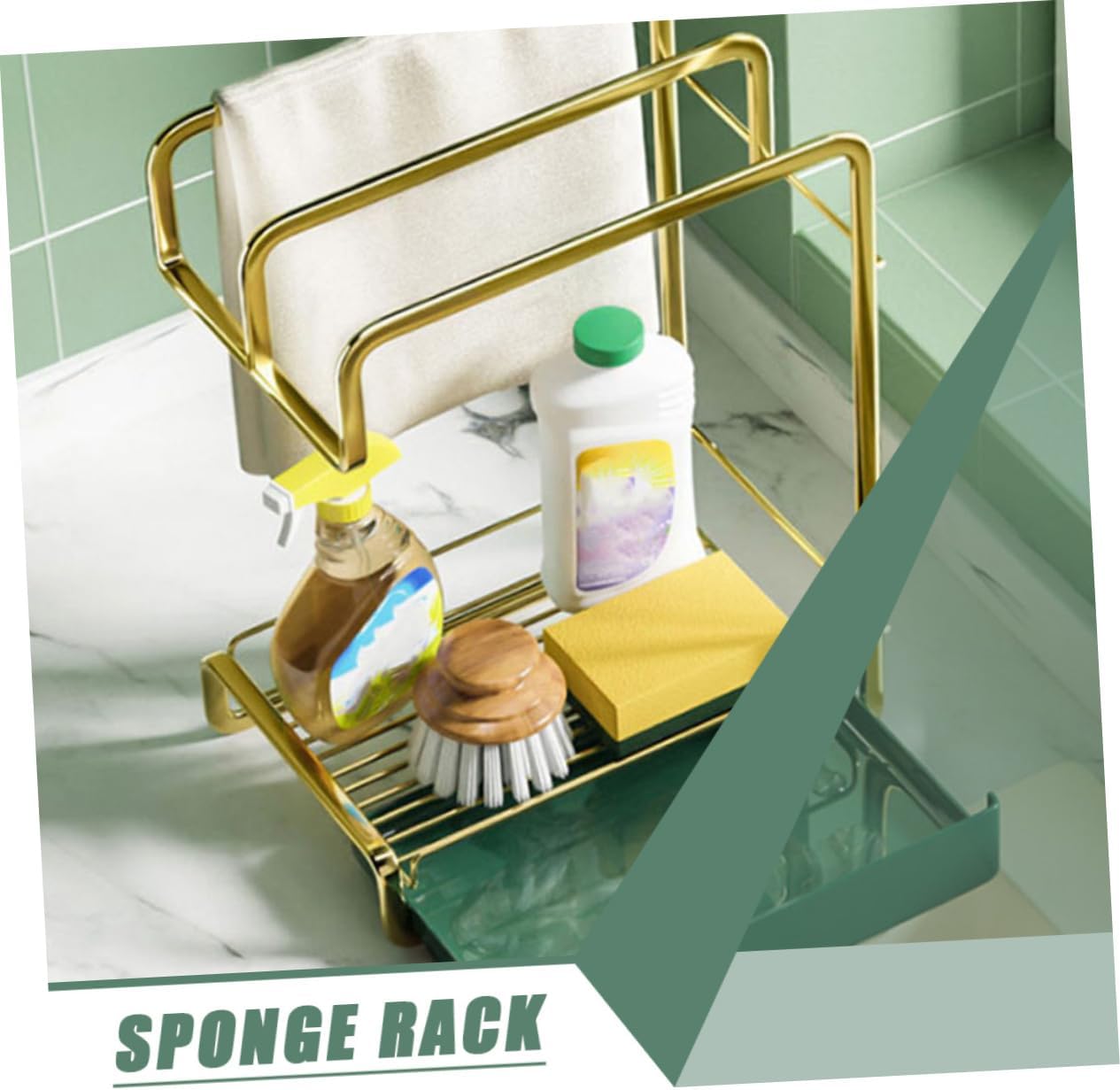 PRETYZOOM Iron Wall-Mounted Drain Rack Kitchen Sink Dish Drying Rack Cleaning Wall Hanging Sponge Holder
