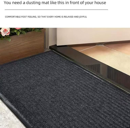 Door Mat Non-Slip Washable Entryway Rug, Heavy Duty Striped Shoe Scraper for Indoor Outdoor Entrance Garage Patio (Black)