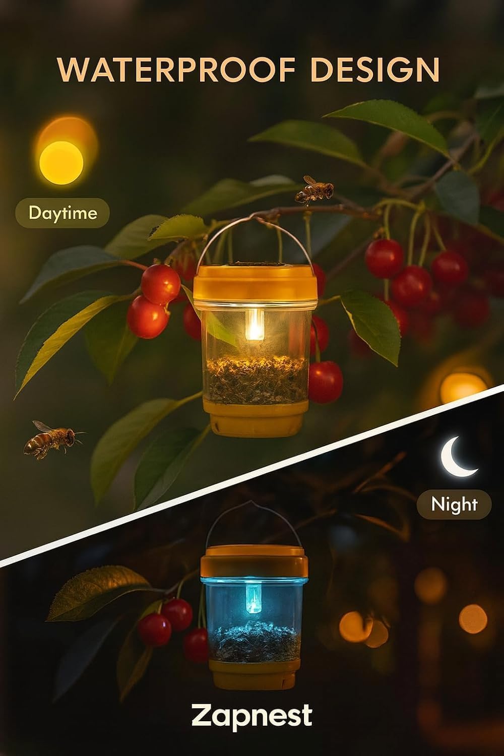 4 Pack Zapnest Solar Wasp Trap Outdoor Hanging Reusable Yellow Jacket, Hornet, Bee & Mud Dauber Catcher Bright Yellow Bug Repellent for Garden, Patio & Yard
