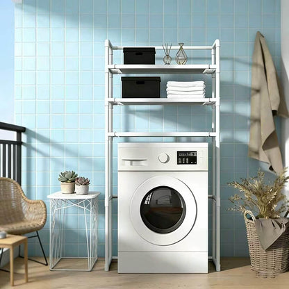 Heavy Duty Adjustable Metal Laundry Organizer, Space-Saving Over Washer & Dryer Storage Shelf for Bathroom, Balcony & Utility Room(White)