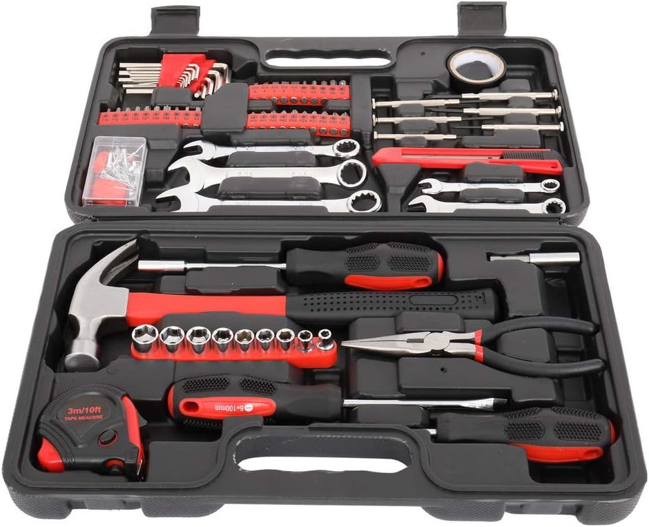 148 Pieces Tool Set,House Repairing Hand Tool Kits,Portable Complete Basic Repair General Hand Tool Sets for Men Women,Home Basic Repair Tool Kit,with Storage Case,for DIY Home Maintenance (Red)