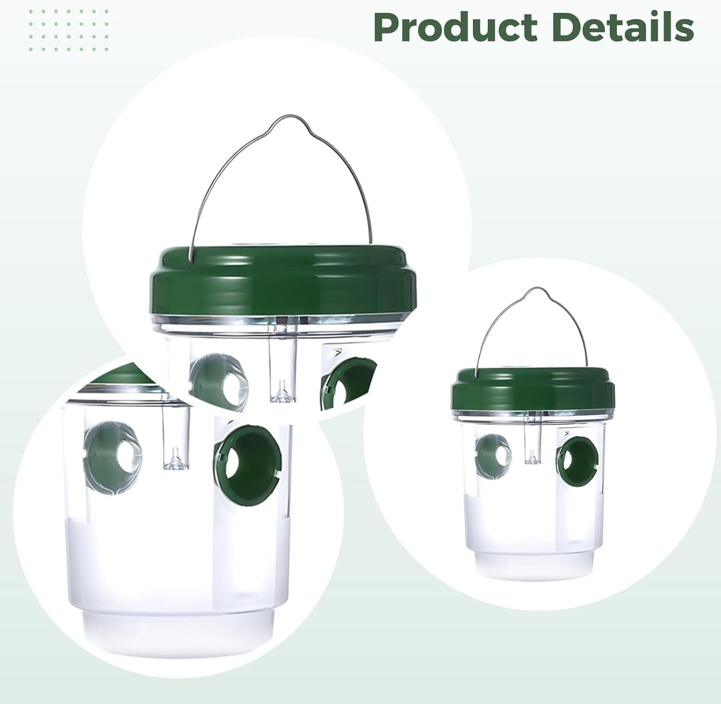 2 Pcs Wasp Traps Outdoor, Solar Powered Wasp Catcher with Dual Funnel, Reusable Yellow Hanging Trap, 3.7 x 4.6 in, 9.3 x 11.8 cm, for Orchard and Garden