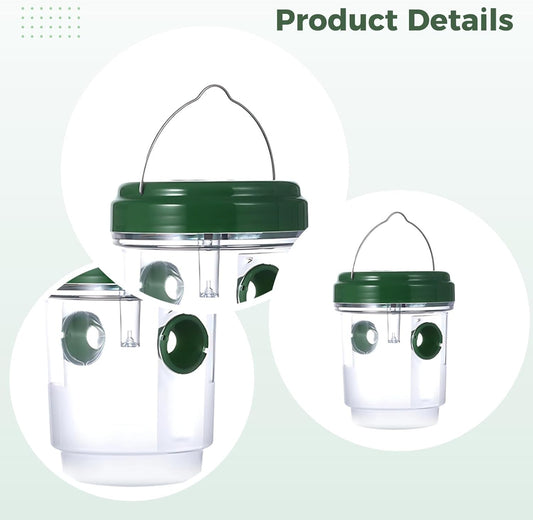 2 Pcs Wasp Traps Outdoor, Solar Powered Wasp Catcher with Dual Funnel, Reusable Yellow Hanging Trap, 3.7 x 4.6 in, 9.3 x 11.8 cm, for Orchard and Garden