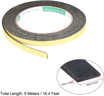 uxcell Sealing Foam Tape 5mm Wide 3mm Thick 4m/13ft Long, Self Adhesive Weather Strip for Window Door Insulation, Pack of 2
