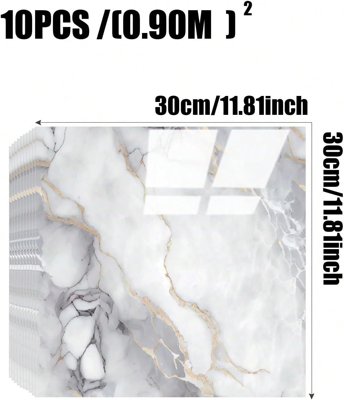 Chejiaye 10pcs Marble Peel and Stick Backsplash Waterproof Washroom Wall Panels, Peel and Stick Tile, PVC Foam Wall Panels for Kitchen,Bathroom,Living Room,Blue and Gold(Not Real Tile,11.8" x 11.8")