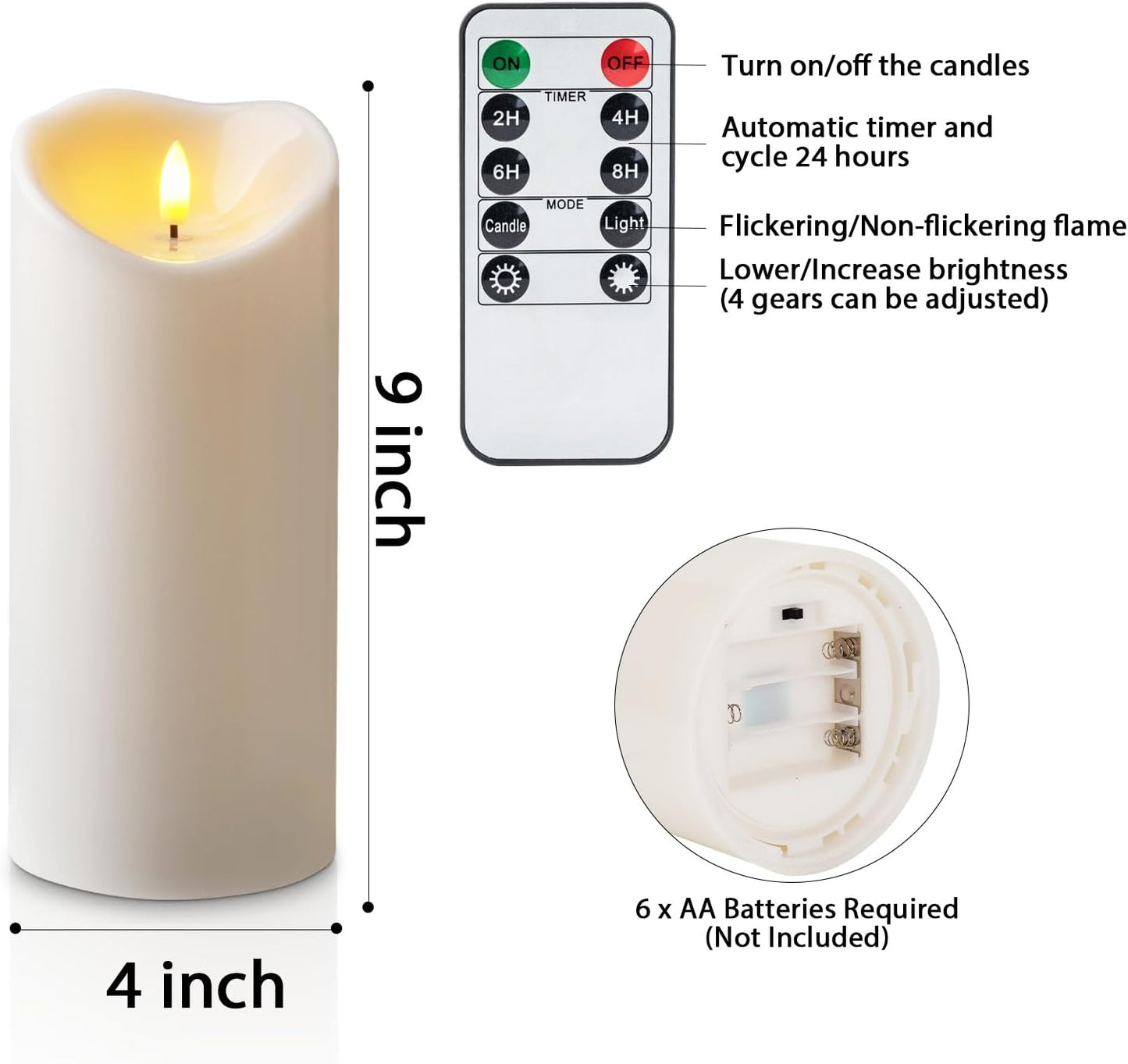Amagic IP65 Waterproof Outdoor Flameless Candles with Remote, LED Candles Battery Operated with Timer, Flickering Fake Pillar Candle for Outside Patio Yard Decor, Ivory, Set of 5, D3 X H4 5" 6" 8" 8"